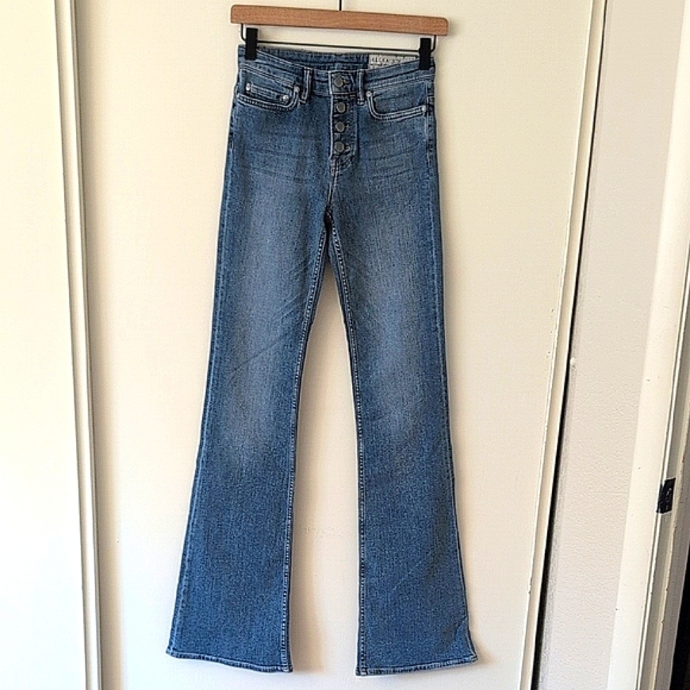 AllSaints Womens 25 Button Flare Fit Jeans Denim Boho Western Casual Classic